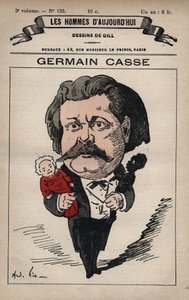 Tegneserie av Germain Casse (1837-1900) fransk politiker, fra 'Les Hommes d'Today' ca. 1779 - 1880 av Andre Gill (1840-85) av Andre Gill
