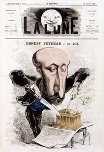 Tegneserie om Ernest Feydeau (1821 - 1873) av Gill - i "" The Moon"" av Andre Gill