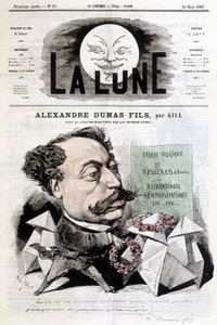 Komisk tegning på Alexandre Dumas Fils av Gill. Omslag "" La Lune"" fra 24.03.1867. av Andre Gill