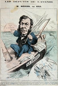 Emile-Justin Menier (1826-81) (litho-farge) av Andre Gill