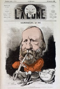 Giuseppe Garibaldi (1807-1882), hymne til fred - av Gill, i "The Moon"" fra 22.09.1867 av Andre Gill