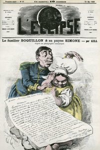 Illustrasjon av "" Fusilier Boquillon og bonden hans Simone". Omslag i "" L