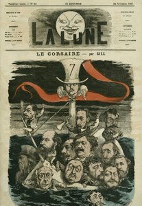Illustrasjon av avisen "" Le Corsaire"" og dens spaltister. Tegneserie av Gill, i «La Lune», 24. november av Andre Gill