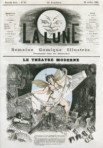 Le Theatre Moderne i Paris. Karikatur av Gill, i «La Lune», 28. oktober av Andre Gill