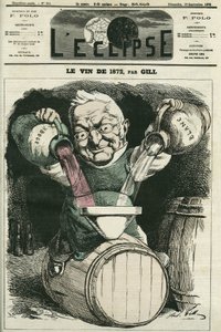 Le vin de 1872, illustrasjon av Adolphe Thiers som blander hvit og rødvin (1797-1877), fransk historiker og statsmann. Omslag i "" L