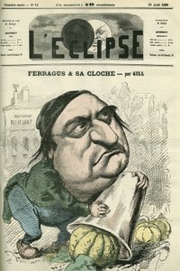 Louis Ulbach dit Ferragus (1822-1889), sjefredaktør for avisen «La Cloche», fransk forfatter og journalist. Omslag i "" L