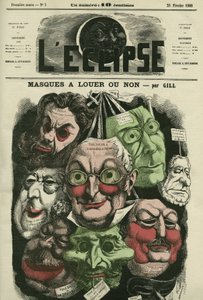 Masker til leie eller ikke for karneval. Omslag i "" L'Eclipse"" av Gill, 23. februar av Andre Gill