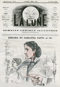 Portrett av Adelina (1843-1919) og Carlotta Patti (1835-1889), italienske operasangere. Tegneserie av Gill, i "The Moon", 25. november av Andre Gill