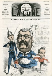 Portrett av Albert Wolff, Hippolyte de Villemessant (1812-1879) og Henri Rochefort (1831-1913), journalister ved Figaro. Tegneserie av Gill, i "The Moon", 3. januar av Andre Gill