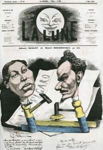 Portrett av Albert Wolff og Henri Rochefort (1831-1913) fransk journalist og politiker. Tegneserie av Gill, i "The Moon", 4. mai av Andre Gill
