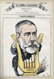 Portrett av Auguste Emmanuel Vaucorbeil (1821-1884), fransk komponist og direktør for Paris Opera. Tegneserie av Gill, Paris. av Andre Gill