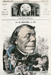 Portrett av doktor Ricord, fransk lege. Tegneserie av Gill, i «La Lune», 20. oktober av Andre Gill