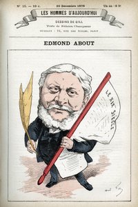 Portrett av Edmond About (1828-1885), fransk romanforfatter, dramatiker og kunstkritiker. Tegneserie av Gill, Paris. av Andre Gill