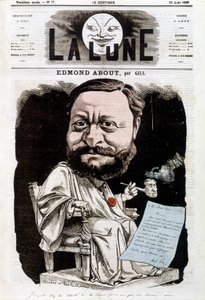Portrett av Edmond About, fransk forfatter (1828-1885). I La lune, 25.08.1867. Karikatur av Gill. av Andre Gill