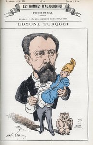 Portrett av Edmond Henri Turquet (1836-1914), en fransk politiker, han var stedfortreder for Aisne fra 1871 til 1889. Tegneserie av Gill, Paris. av Andre Gill