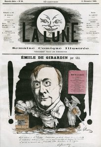 Portrett av Emile de Girardin (1806-1881), fransk journalist. Tegneserie av Gill, i "The Moon", 11. november av Andre Gill