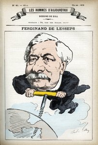 Portrett av Fernand de Lesseps (1805-1894), fransk diplomat. Tegneserie av Gill, i "Les Homme d