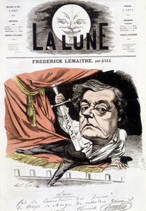 Portrett av Frédérick Lemaître (1800-1876), fransk dramatiker. Tegneserie av Gill i "The Moon", 16. juni av Andre Gill