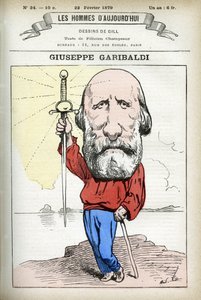 Portrett av Giuseppe Garibaldi (1807-1882), italiensk politiker. Tegneserie av Gill, i «Les Homme Today», Paris
