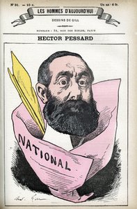 Portrett av Hector Pessard, fransk journalist og eier av avisen "" Le National"". Tegneserie av Gill, i «Les Homme d