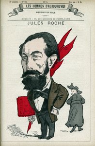 Portrett av Jules Roche (1841-1923), en fransk politiker, han var nestleder og minister for handel og industri fra 1890 til 1892. Tegneserie av Gill, Paris. av Andre Gill