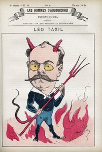 Portrett av Leo Taxil (1854-1907), fransk forfatter og forfatter av en berømt bløff som piegaterte paven og eveques i Frankrike. Tegneserie av Gill, Paris.