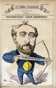 Portrett av Leon Bienvenu dit Touchatout (1835-1911), fransk journalist og forfatter av «L’Histoire de France Tintamarresque». Tegneserie av Gill, Paris. av Andre Gill