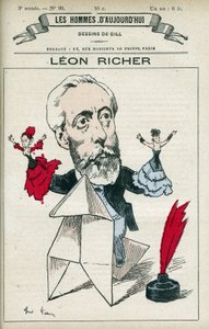 Portrett av Leon Richer (1824-1911), en fransk journalist og intellektuell, han grunnla Association pour le droit des femmes og Ligue francaise pour le droit des femmes i 1882. Tegneserie av Gill, Paris.