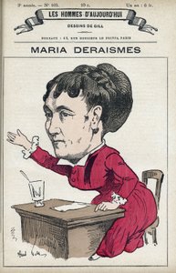 Portrett av Maria Deraismes (1828-1894), en fransk kvinne med bokstaver og feminist, hun grunnla sammen med Leon Richer, Louise Michel og Paule Minck Association pour le droit des femmes i 1869. Tegneserie av Gill, Paris. av Andre Gill