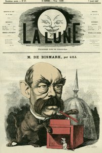 Portrett av Otto von Bismarck (1815-1898), tysk kansler. Tegneserie av Gill, i "The Moon", 7. april av Andre Gill
