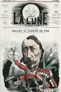 Portrett av Sallot, kjent som "jernhjelm". Karikatur av Gill, i «La Lune», 4. august av Andre Gill