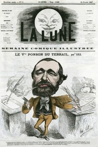 Portrett av Viconte Ponson du Terrail (1829-1871), fransk populær forfatter, forfatter av en roman-såpeopera. Tegneserie av Gill, i "The Moon", 24. februar av Andre Gill