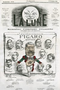Portrett av journalister fra "Figaro Quotidien"". Tegneserie av Gill, i "The Moon", 18. november av Andre Gill
