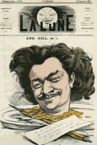 Selvportrett av Louis-Alexandre Gosset de Guines dit Andre Gill (1840-1885), fransk tegneserieskaper og tegneserieskaper. Tegneserie av Gill, i "The Moon", 15. september av Andre Gill