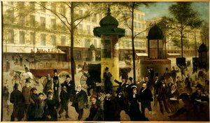 Skisse for et panorama av Boulevard Montmartre animerer moderne parisiske personligheter av Andre Gill
