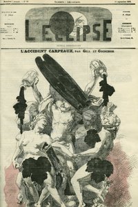 Carpeaux-ulykken, illustrasjon av "" La Danse"" av Jean-Baptiste (Jean Baptiste) Carpeaux, en skulptur for Opera Garnier som ble sterkt kritisert til det punktet at en flaske blekk ble kastet på den. Omslag i "" L'Eclipse& av Andre Gill