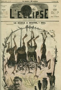 Djevelen har fire politiske brosjyrer redesignet av Mephistopheles (Mephisto) alias Wolff, Villemessant, Duchesne, Lockroy og hans tegneserieskaper Benassit. Omslag i "" L