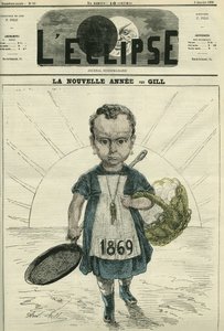 Det nye året, illustrasjon av en liten jente som holder en komfyr og en kurv med egg. Omslag i "" L