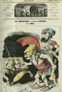 Situasjonen, tegneserie av Adolphe Thiers (1797-1877) og Leon Gambetta (1838-1882) som gir en tjeneste til royalistiske og bonapartistiske hunder. Omslag i "" L