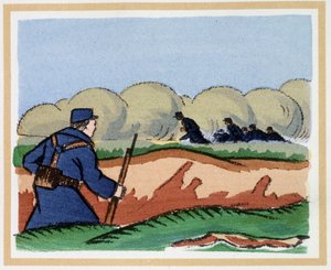 22. april 1915: Tyskerne bruker asphixiant gasser - i "The Book of Heroic Hours 1914/1918" av Andre Helle (1871-1945)