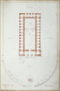 Plan over Salomos tempel i Jerusalem, midten av 1800-tallet (blekk og wc på papir) av Andre Lenoir