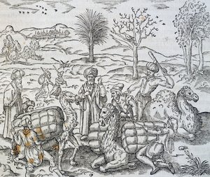 Arabiske kjøpmenn i Syria, gravering fra Universal Cosmology, av Andre Thevet (1504-1592) av Andre Thevet