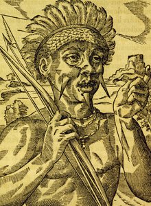 Sjef for stammen av kannibaler, gravering fra Universal Cosmology, av Andre Thevet (1504-1592), Paris av Andre Thevet