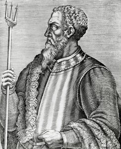 Portrett av Andrea Doria (1466-1560), italiensk admiral og politiker, gravering fra The Real Portraits and Lives of Illustrious Men av Andre Thevet