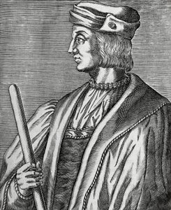 Portrett av Gaston de Foix, hertug av Nemours (1489-1516), gravering fra The True Portraits and Lives of Illustrious Men av Andre Thevet
