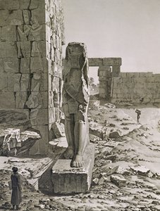 Utsikt over kolossen ved inngangen til hypostilhallene til palasset i Karnak, Theben, plate 20 fra Vol III av 