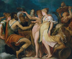 The Marriage of Cupid and Psyche, ca. 1550 (olje på tre, overført til Masonite) av Andrea Schiavone