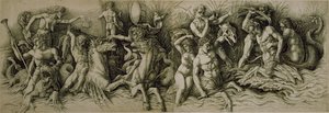 Battle of the Sea Gods (penn og brunt blekk på papir) av Andrea (workshop of) Mantegna