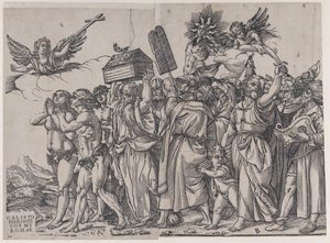 Seksjon A: en engel som holder et kors øverst til venstre, Adam og Eva under, fra The Triumph of..., 1836.