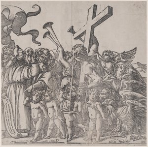 Seksjon D: engler som blåser i trompeter etc, fra The Triumph of Christ, 1836. av Andrea Andreani
